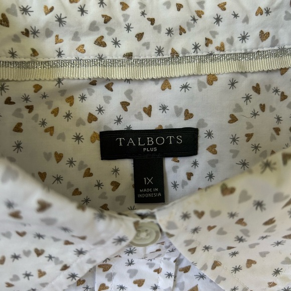 Talbots | 1X Plus Twinkle Heart Print Blouse White - Picture 5 of 13